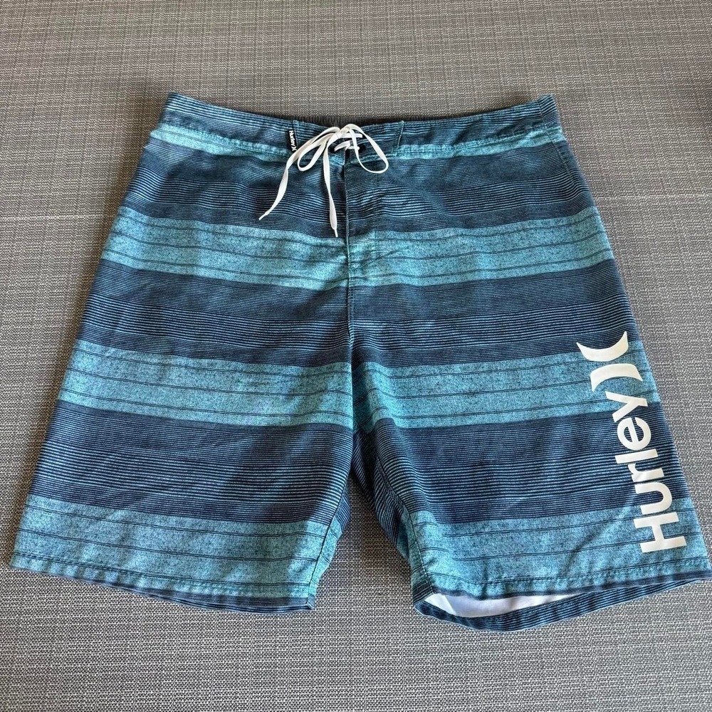 Hurley blue horizontal striped board shorts